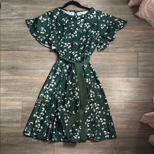 Unique Vintage Green and White Ruffled Tiered Sundress